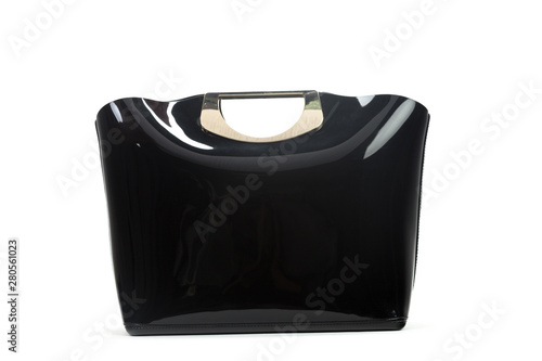 Black leather female handbag isolated on white background