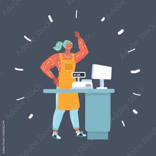Waitress registration orders at the cash desk