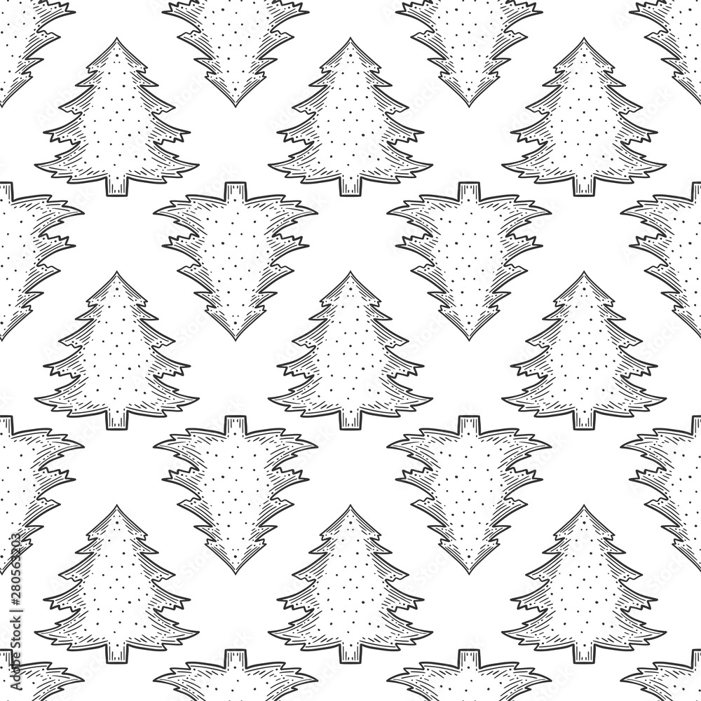 Obraz premium Evergreen pine tree. Vector concept in doodle and sketch style. Hand drawn illustration for printing on T-shirts, postcards.