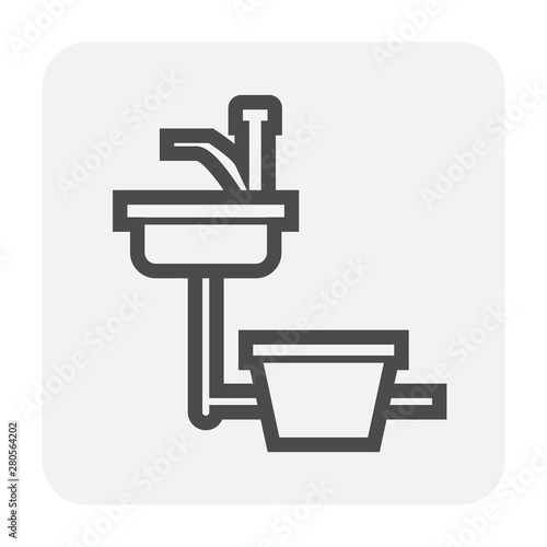 Grease trap vector icon. That plumbing device connect to kitchen sink. For intercept most grease, oil and solid from food preparation or cooking before enter wastewater disposal and treatment system.