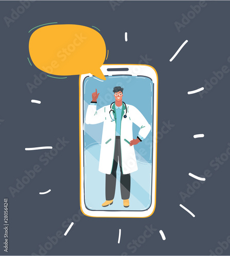 Professional doctor on smartphone, speech bubble