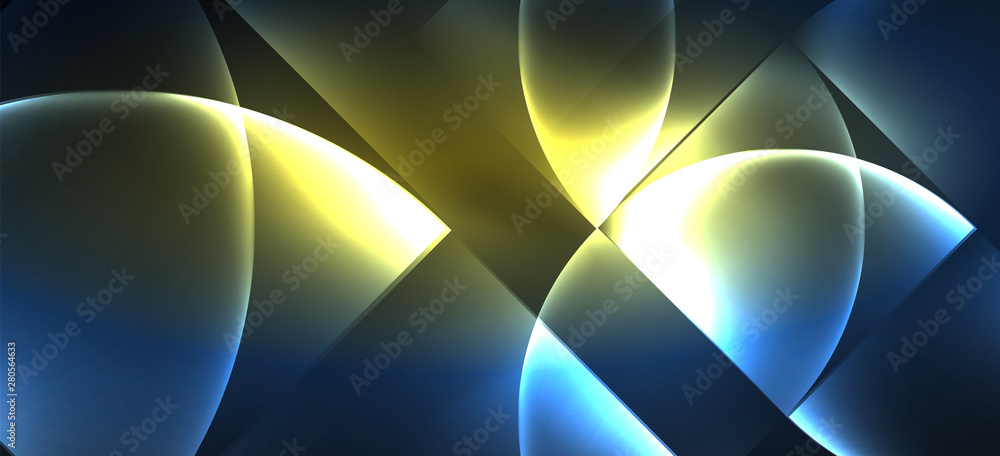 Colorful blue neon shape round triangle in modern style on light background. Dark space, futuristic technology template. Glowing blue neon effect. Colorful blue neon shape round triangle in modern style on light background. Dark space, futuristic technology template. Glowing blue neon effect.