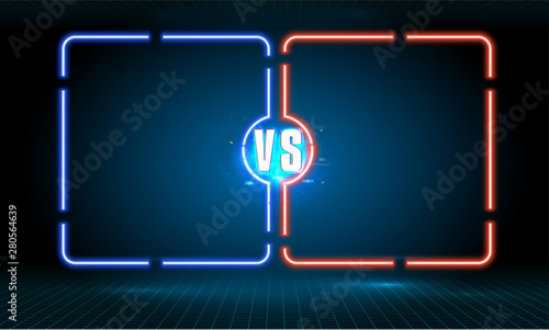 Versus screen with blue neon frames and vs letters. Versus screen design. Vector illustration
