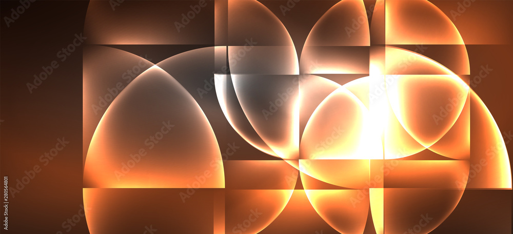 Neon glowing techno lines, hi-tech futuristic abstract background. Template with abstract shapes in dark space Neon glowing techno lines, hi-tech futuristic abstract background. Template with abstract shapes in dark space