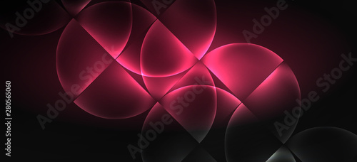 Neon glowing techno lines, hi-tech futuristic abstract background. Template with abstract shapes in dark space
