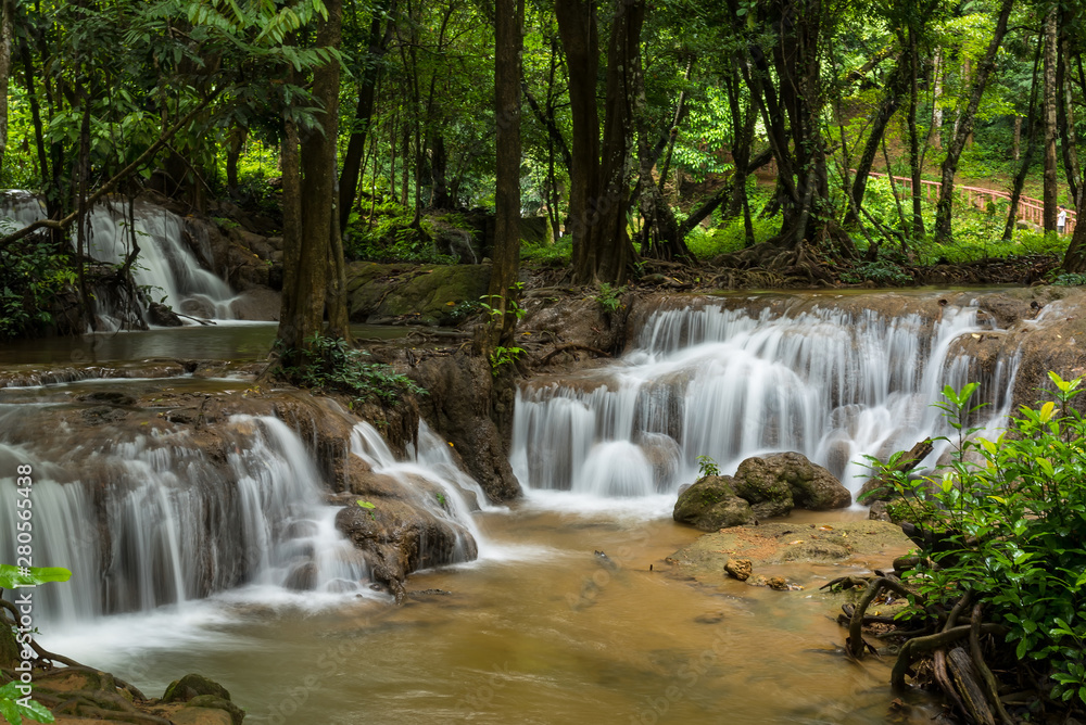 Waterfall in autumn forest, Kanchanaburi, thailand.