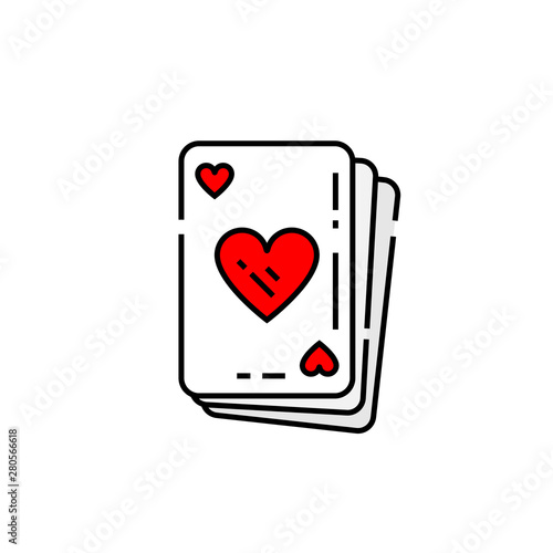 Heart poker card line icon. Love cards game symbol. Vector illustration.