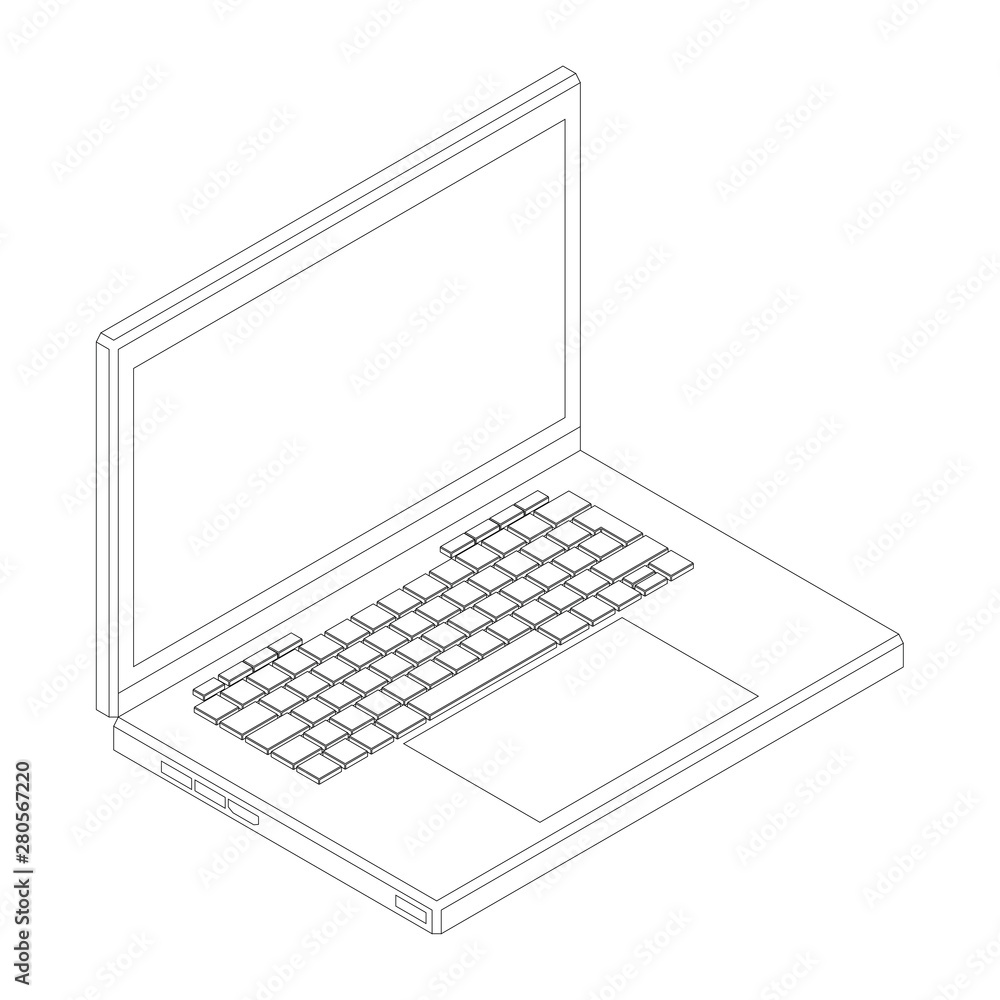 Contour of a laptop with lots of detail, on white background Contour of a laptop with lots of detail, on white background