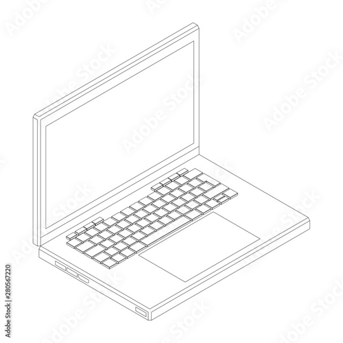 Contour of a laptop with lots of detail, on white background