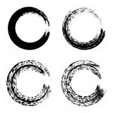 Set of black ink round brush stroke on white background. Vector illustration