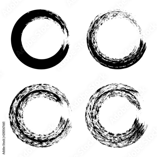 Set of black ink round brush stroke on white background. Vector illustration