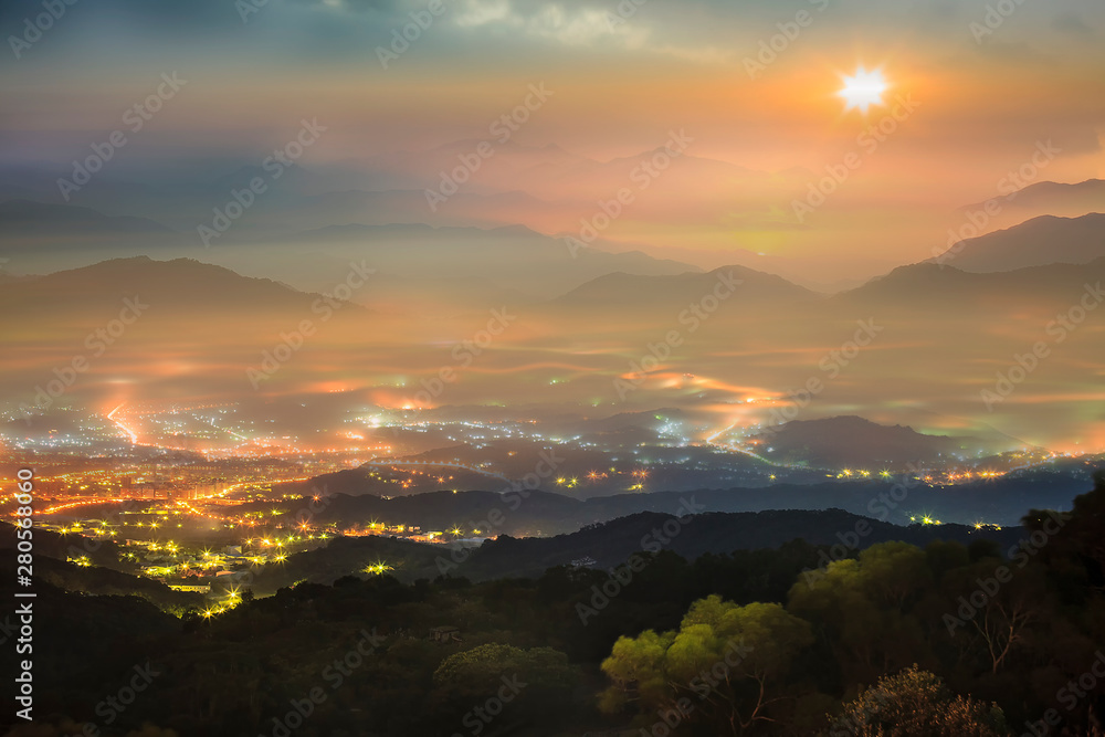 Sunset in mountain landscape with nice sunligh