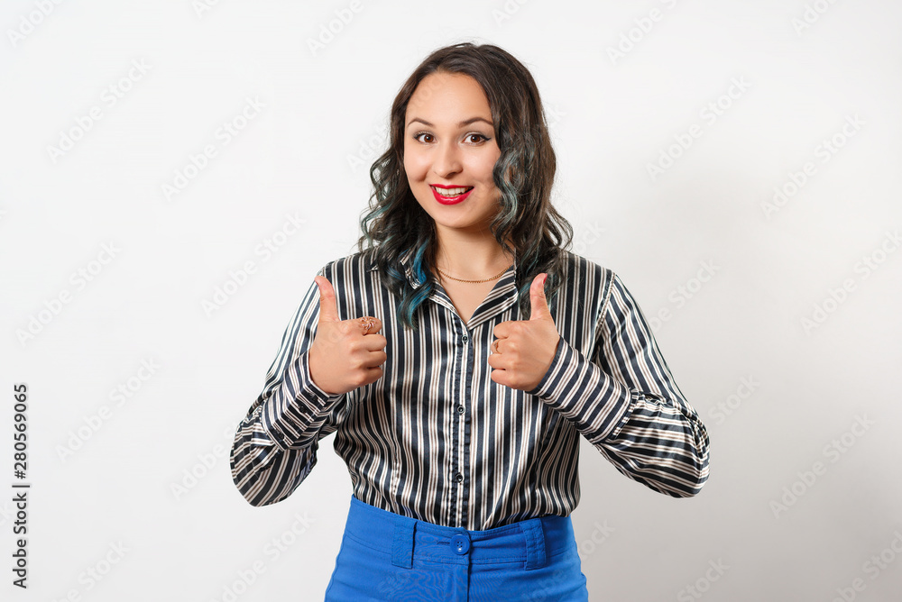 Thumb up. Business woman white background. Female model. Thumb up. Business woman white background. Female model.