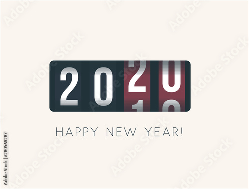 2020 New Year. Analog counter display, retro style design. Vector illustration.