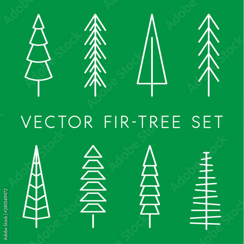 Tree vector icon set. Pine line, linear, outline logo. Isolated nature icons. Simple flat vector illustration for christmass decoration.