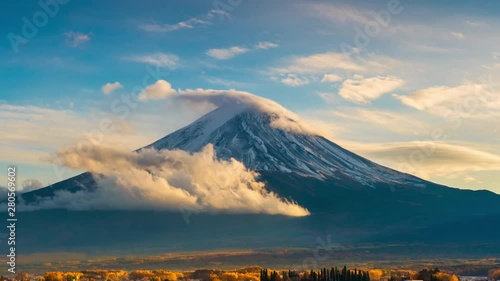 Time lapse of Fuji mountain in autumn season, Japan. photo