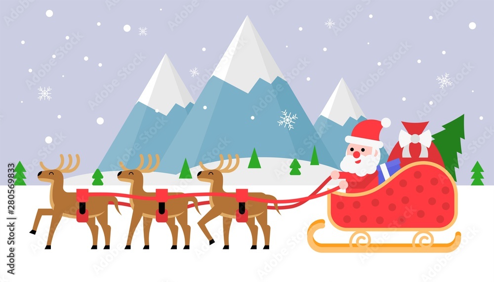 Christmas carols reindeer and snow editable outline doodle illustration in flat design.