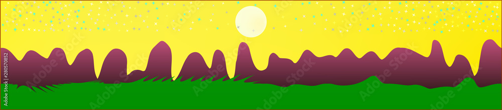 Obraz premium Yellow sky, and mountains landscape. 