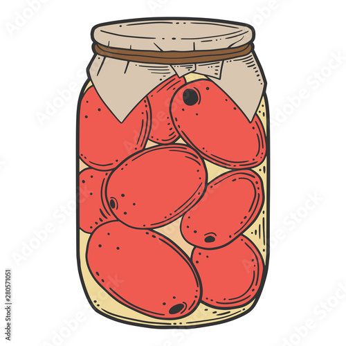 Canned tometoes preserve. Vector concept in doodle and sketch style.