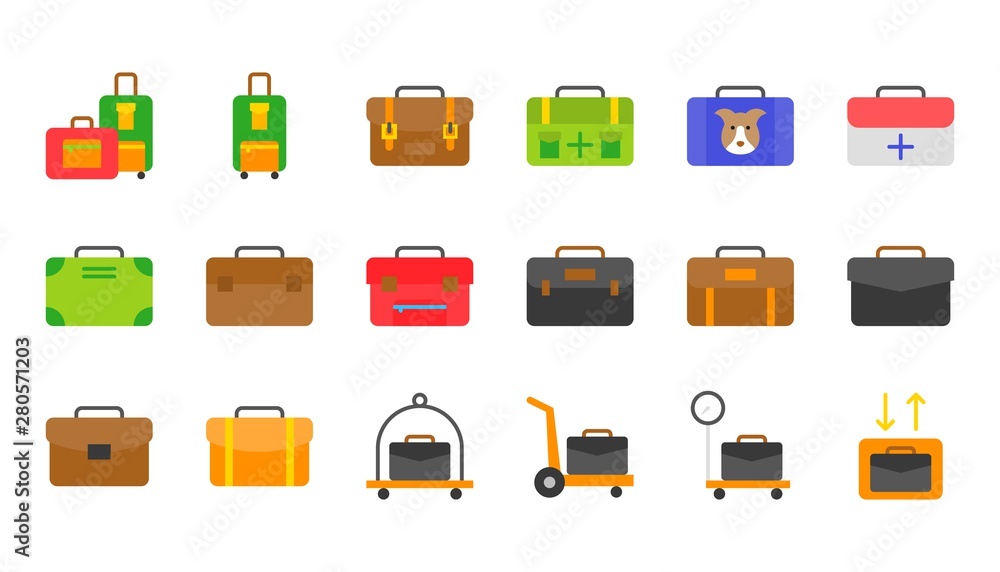 Baggage icon set, flat style vector illustration Baggage icon set, flat style vector illustration
