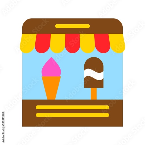 Ice cream parlor vector, grocery store related flat style icon
