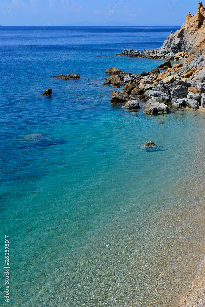Turquonise water on Kape beach near Athens, Aegean sea, Greece. 