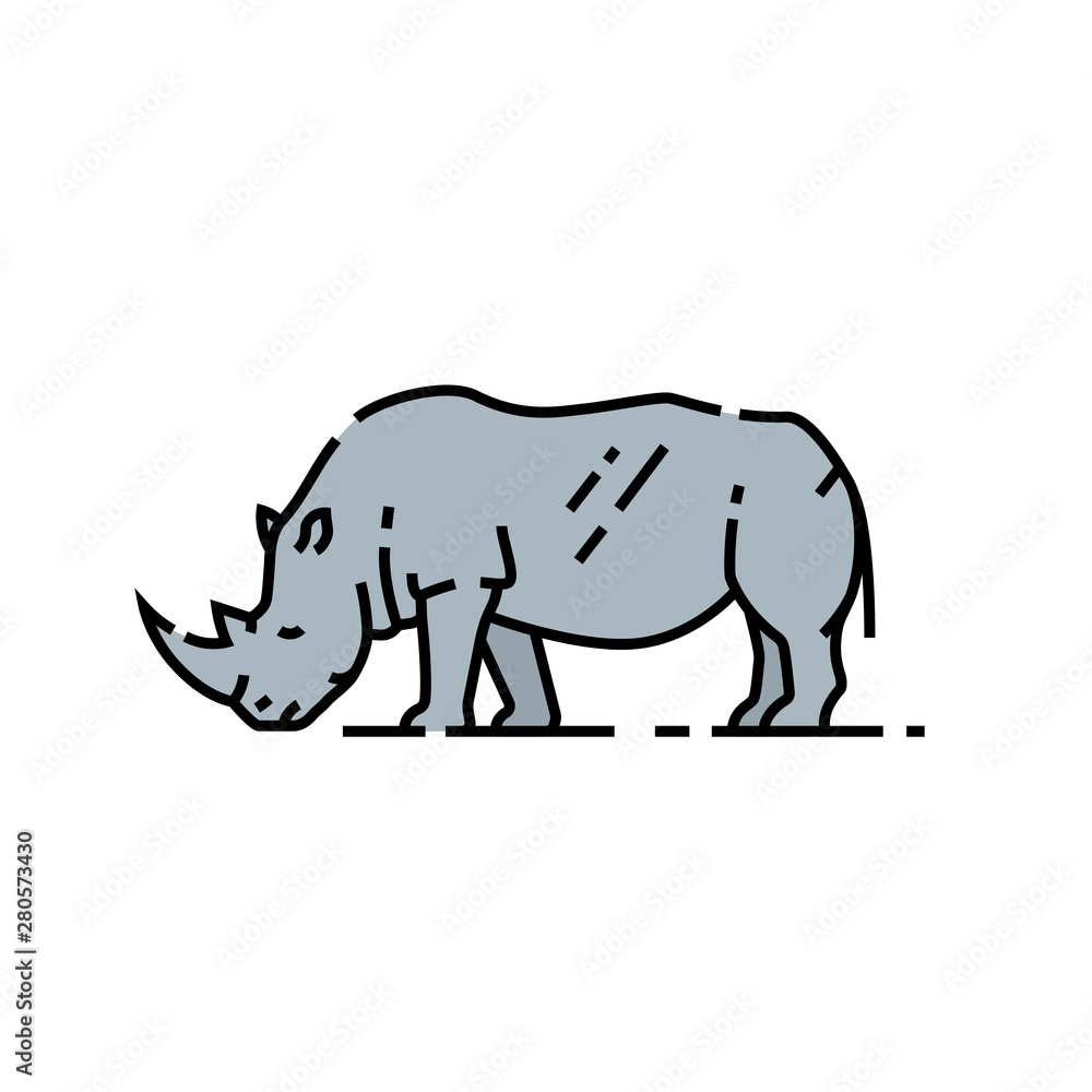 Fototapeta premium Rhino line icon. African White rhinoceros symbol. Wildlife safari animal icon. Vector illustration. 