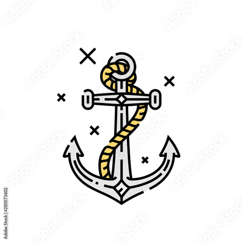 Canvas-taulu Vintage ship anchor line icon