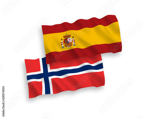 Flags of Norway and Spain on a white background