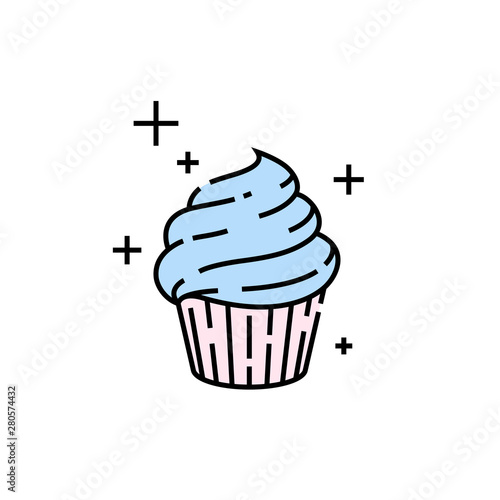 Sweet cupcake line icon. Fresh dessert cake symbol. Vector illustration.