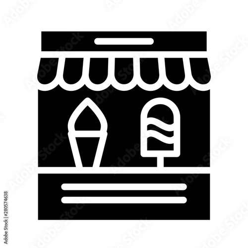 Ice cream parlor vector, grocery store related solid style icon