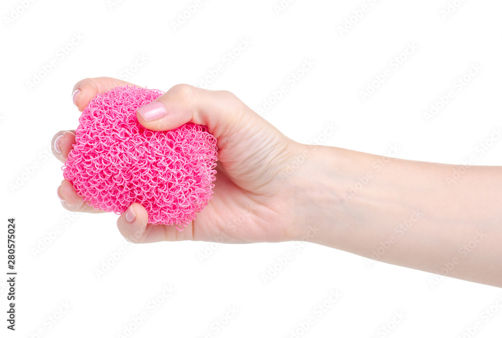 Kitchen cleaning scraper in hand on white background isolation Kitchen cleaning scraper in hand on white background isolation
