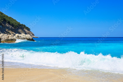 Waves on the Myrtos beach  Kefalonia island  Greece