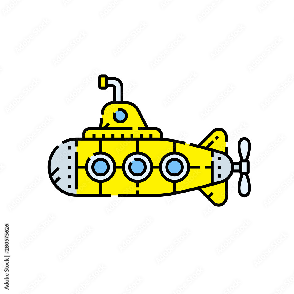 Cartoon yellow submarine line icon. Vector illustration. Cartoon yellow submarine line icon. Vector illustration.