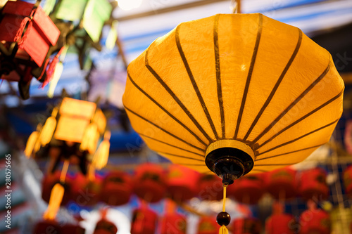 Colorful tradition lantern at china town lantern market in saigon  Vietnam. Beautiful Chinese  lanterns and  Many kind of tradition lanterns are hanging on street market in mid autumn festival. 