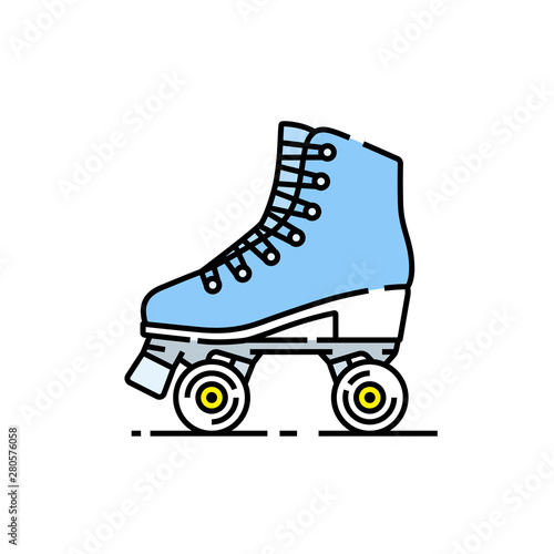 Roller skates line icon. Girls blue skating boots symbol. Vector illustration.
