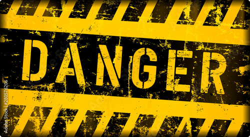 Danger and risk warning signage or computer virus sign, worn and grungy, vector illustration