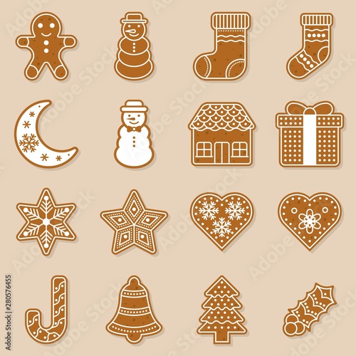 gingerbread for christmas theme, flat design with detail editable outline