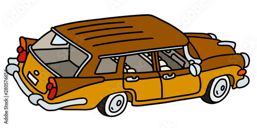 The vectorized hand drawing of a funny old big american station wagon