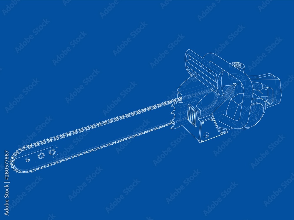 Chain saw. Vector rendering of 3d