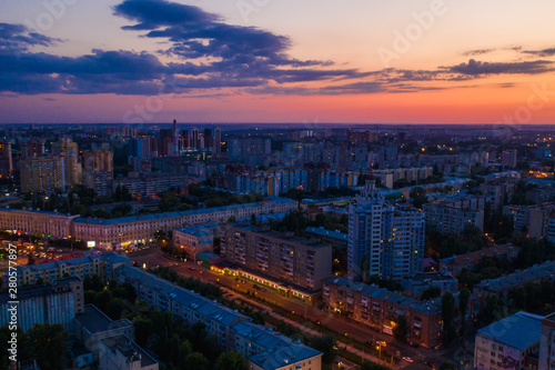 Night Voronezh city center after sunset, aerial panoramic view © DedMityay