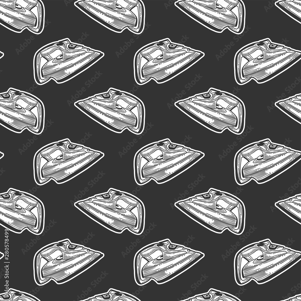Iron. Vector concept in doodle and sketch style. Hand drawn illustration for printing on T-shirts, postcards. Seamless pattern for textile, paper wrap.