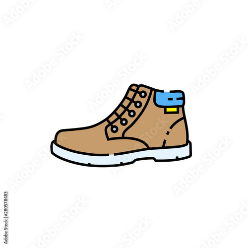 Casual leather boot line icon. Mens winter fashion shoes symbol. Vector illustration.