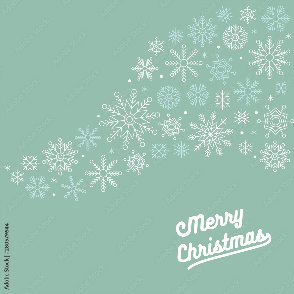 snowflakes arrange as flowing shape illustration and merry Christmas typography, flat design for use as wallpaper or background.editable outline of snowflakes snowflakes arrange as flowing shape illustration and merry Christmas typography, flat design for use as wallpaper or background.editable outline of snowflakes