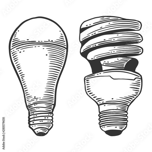 LED light bulb. Vector concept in doodle and sketch style. Hand drawn illustration for printing on T-shirts, postcards.