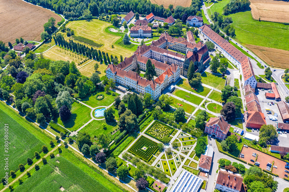 A beautiful aerial view to the Historic Castle Salem at Lake Constance, Bodensee