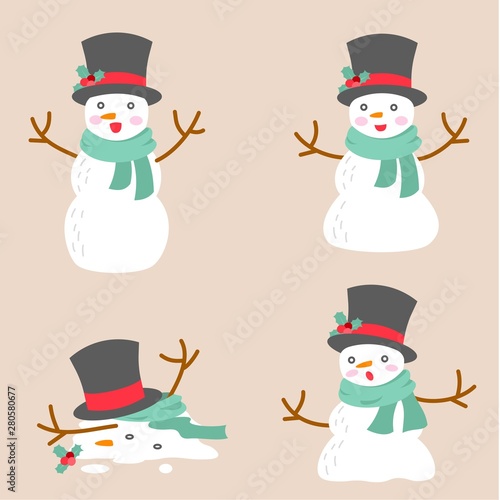 melting snowman illustration flat design in Christmas winter season for holidays celebration