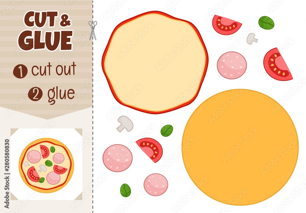 Education paper game for preshool children. Vector illustration of cartoon pizza. Education paper game for preshool children. Vector illustration of cartoon pizza.