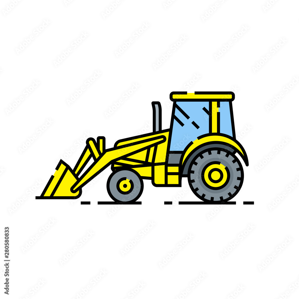 Yellow bulldozer line icon. Construction vehicle symbol. Vector illustration. Yellow bulldozer line icon. Construction vehicle symbol. Vector illustration.