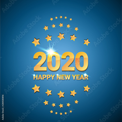 2020 Happy chinese new year of the Rat creative design background or greeting card. 2020 new year golden numbers on blue